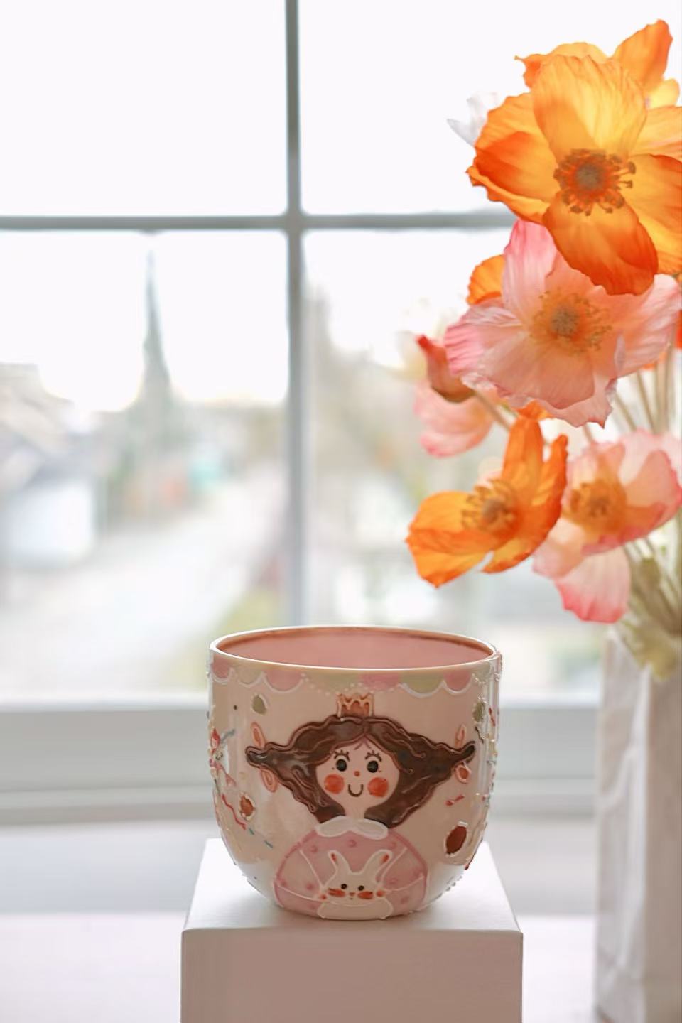 PiPi Pink Girl Coffee Cup with Bunny