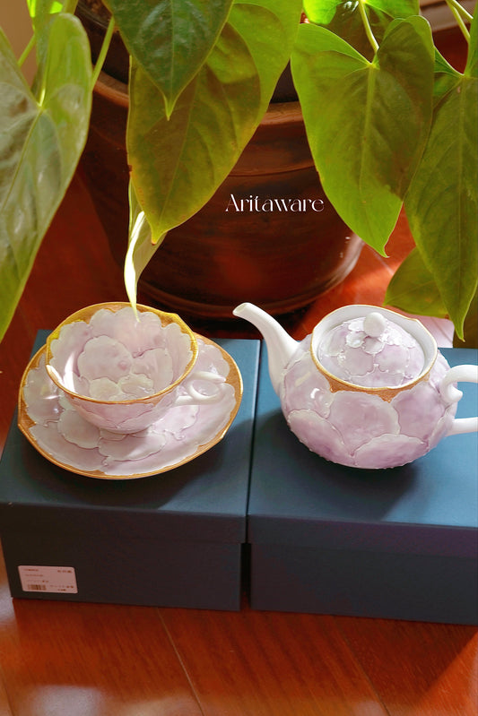Arita Golden Purple Peony Pots