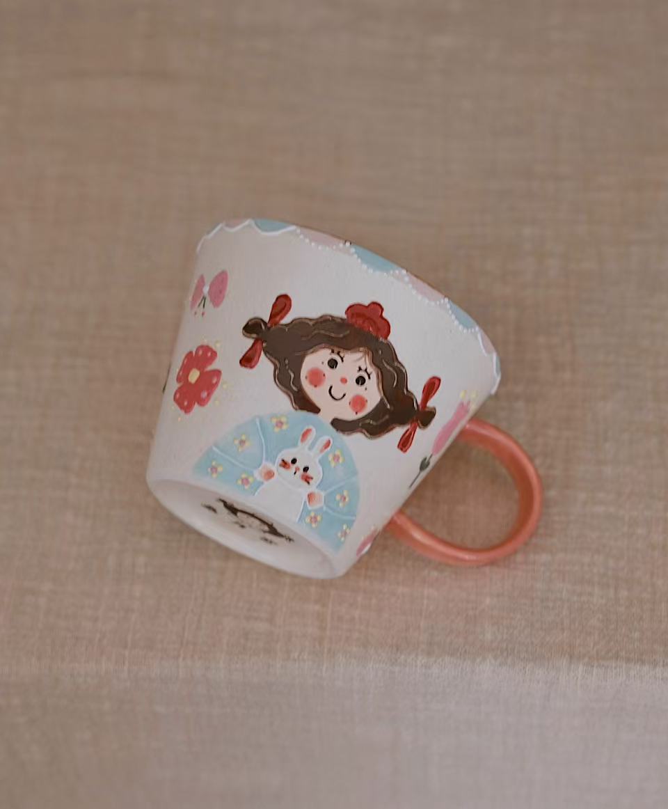 Pipi Girl Pink Handle Coffee Cup