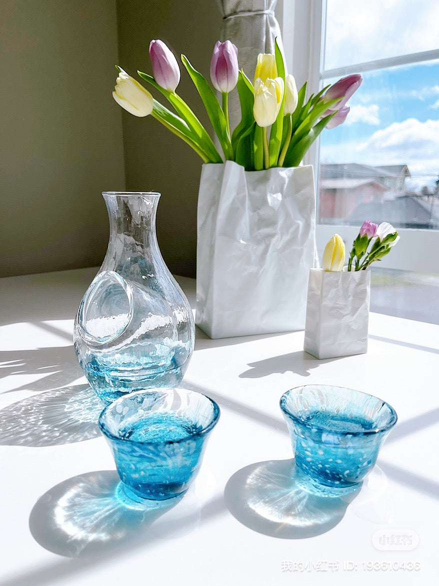 Toyo-Sasaki Light Blue Glass Sake Set ( Gift Box)