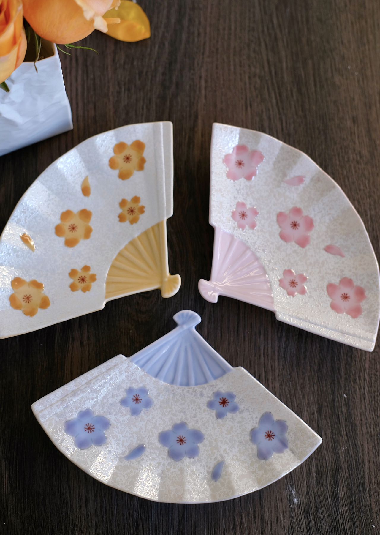 Arita Ware Sakura Fan Shaped - Three Colors