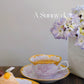 Aritayaki Double Sided Golden Silver Peony Cups and Saucers - Purple