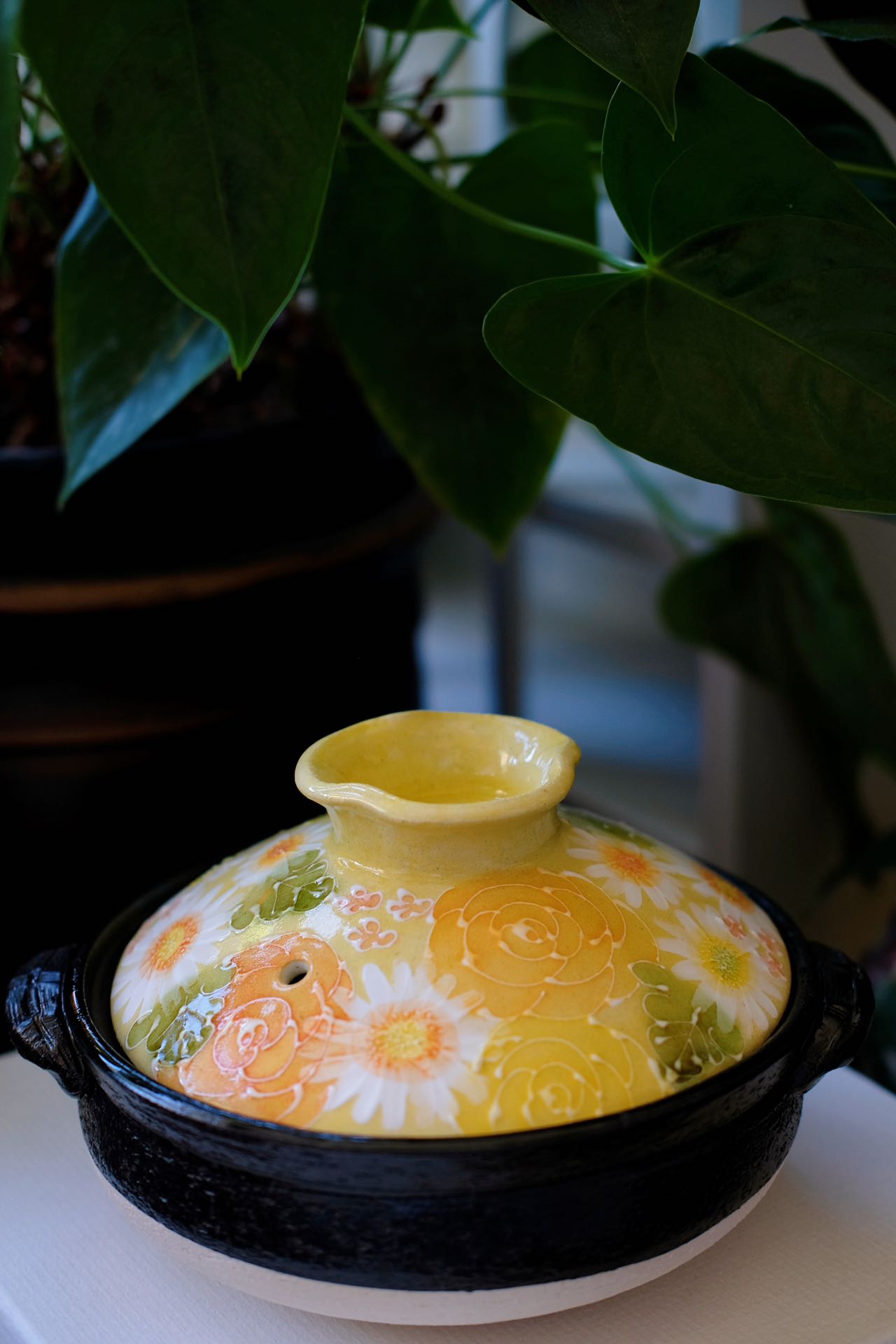 Yuzuriha Series Handmade Pot with Flower -Donabe Size 6