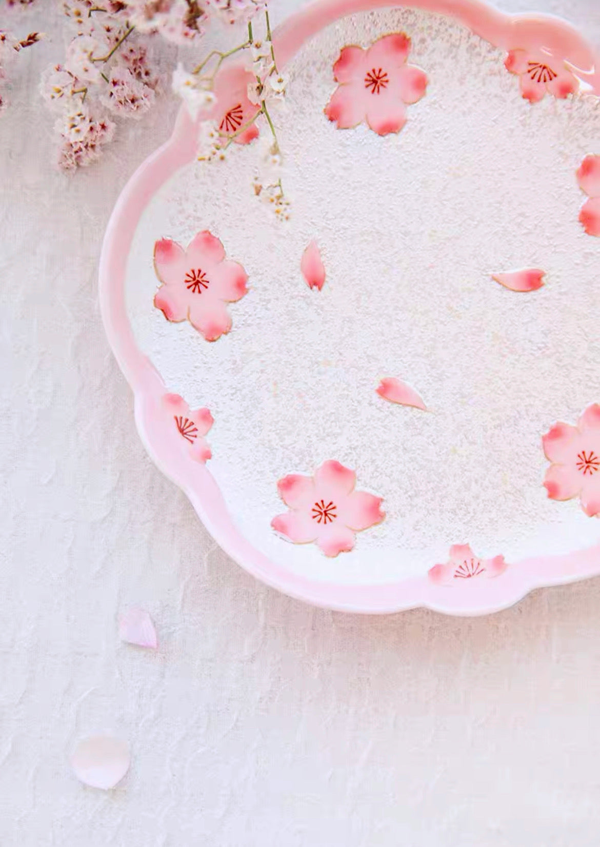 Arita ware Light Pink Glaze Iris Cherry Blossom Coffee Cup and Plate