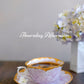 Aritayaki Double Sided Golden Silver Peony Cups and Saucers - Purple