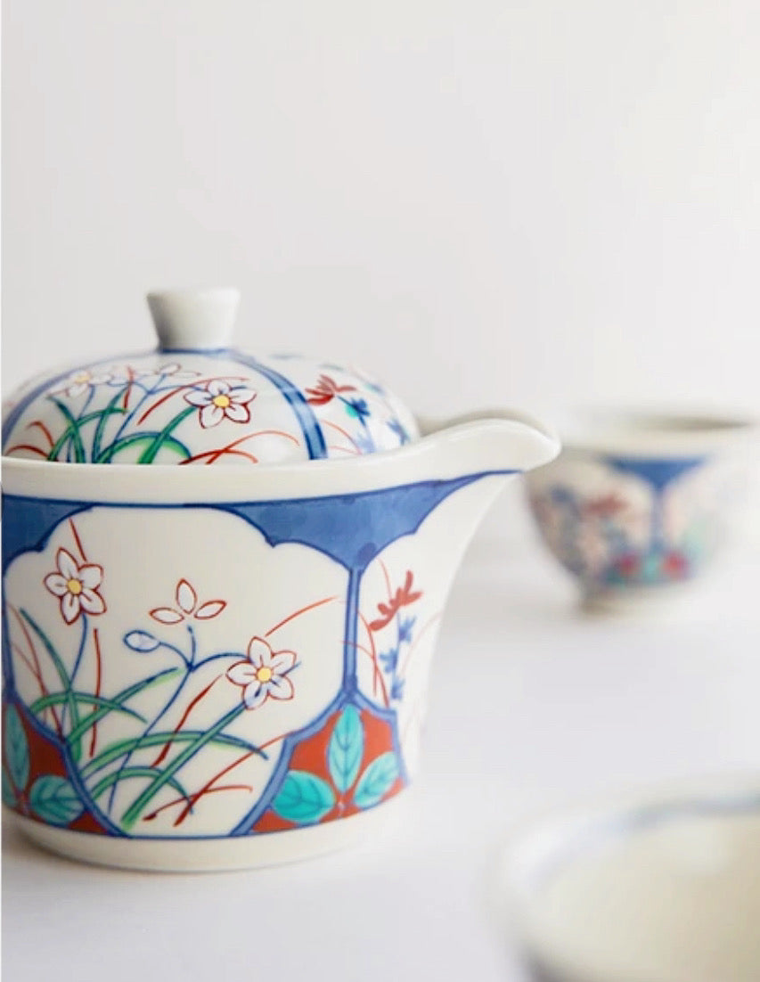 Arita Ware Handdraw Flower Teapot Set