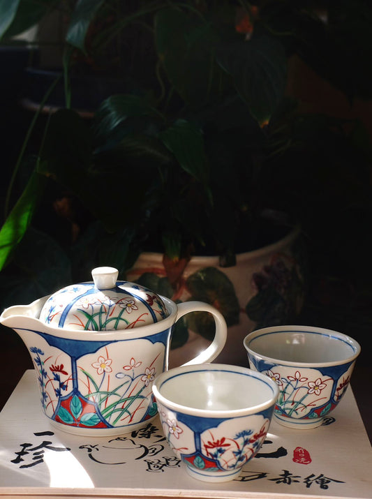 Arita Ware Handdraw Flower Teapot Set