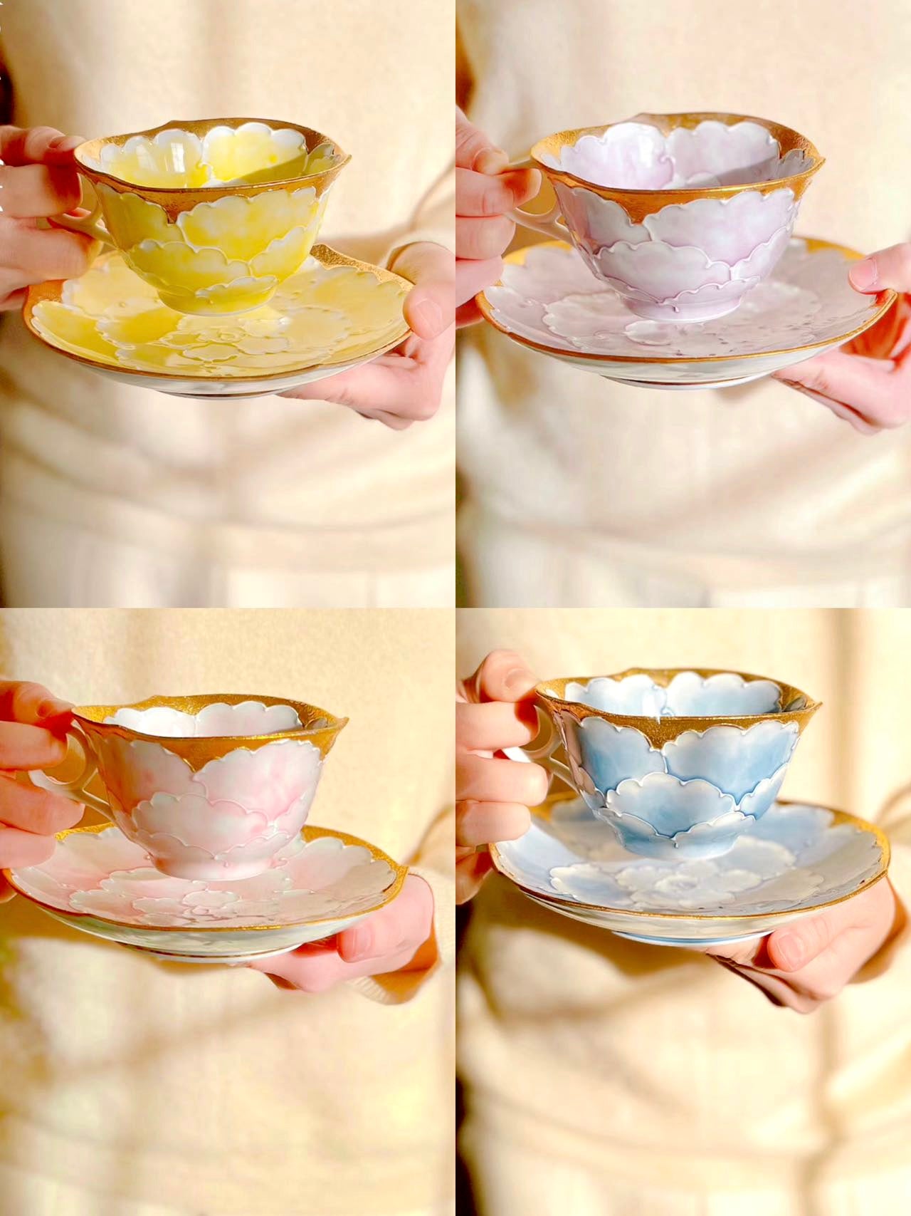 Aritayaki golden peony cups and saucers