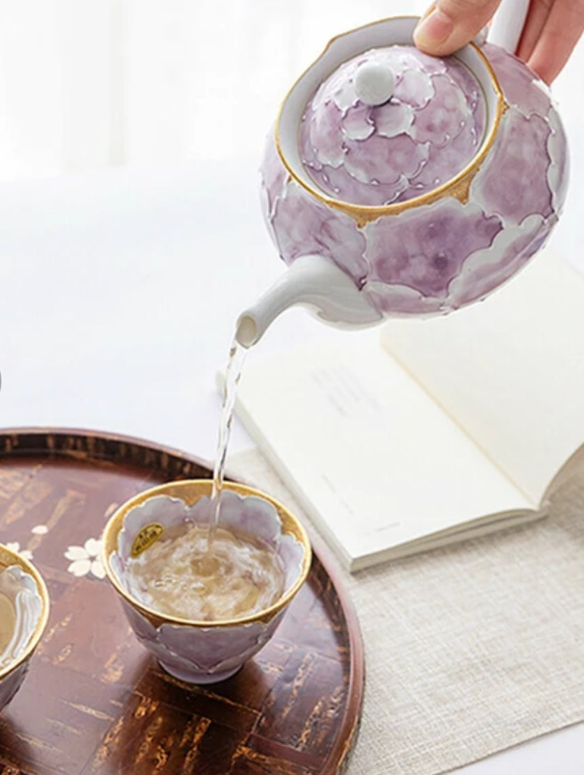 Arita Golden Purple Peony Pots