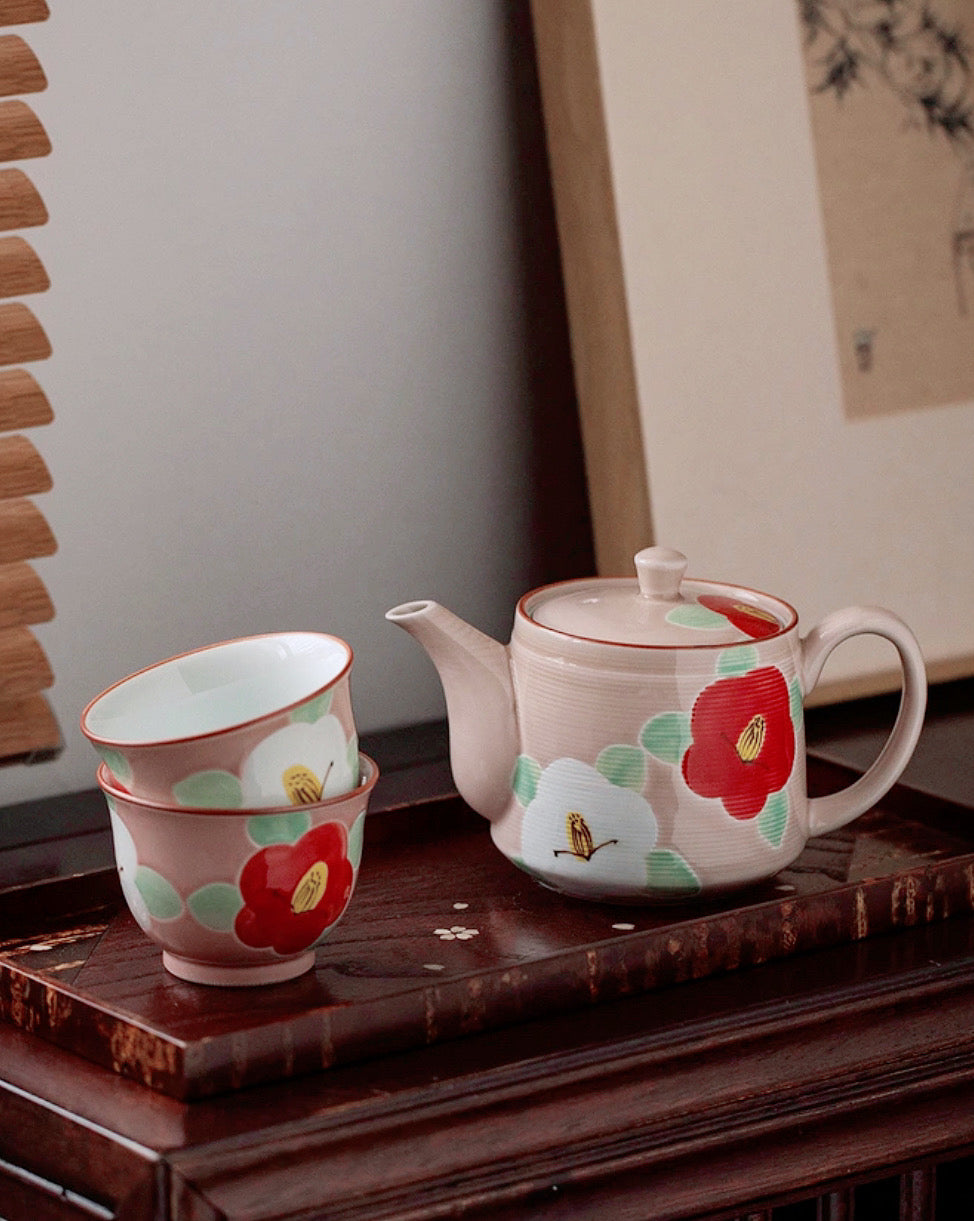 Arita Ware Hand-painted Pink Camellia Tea Set