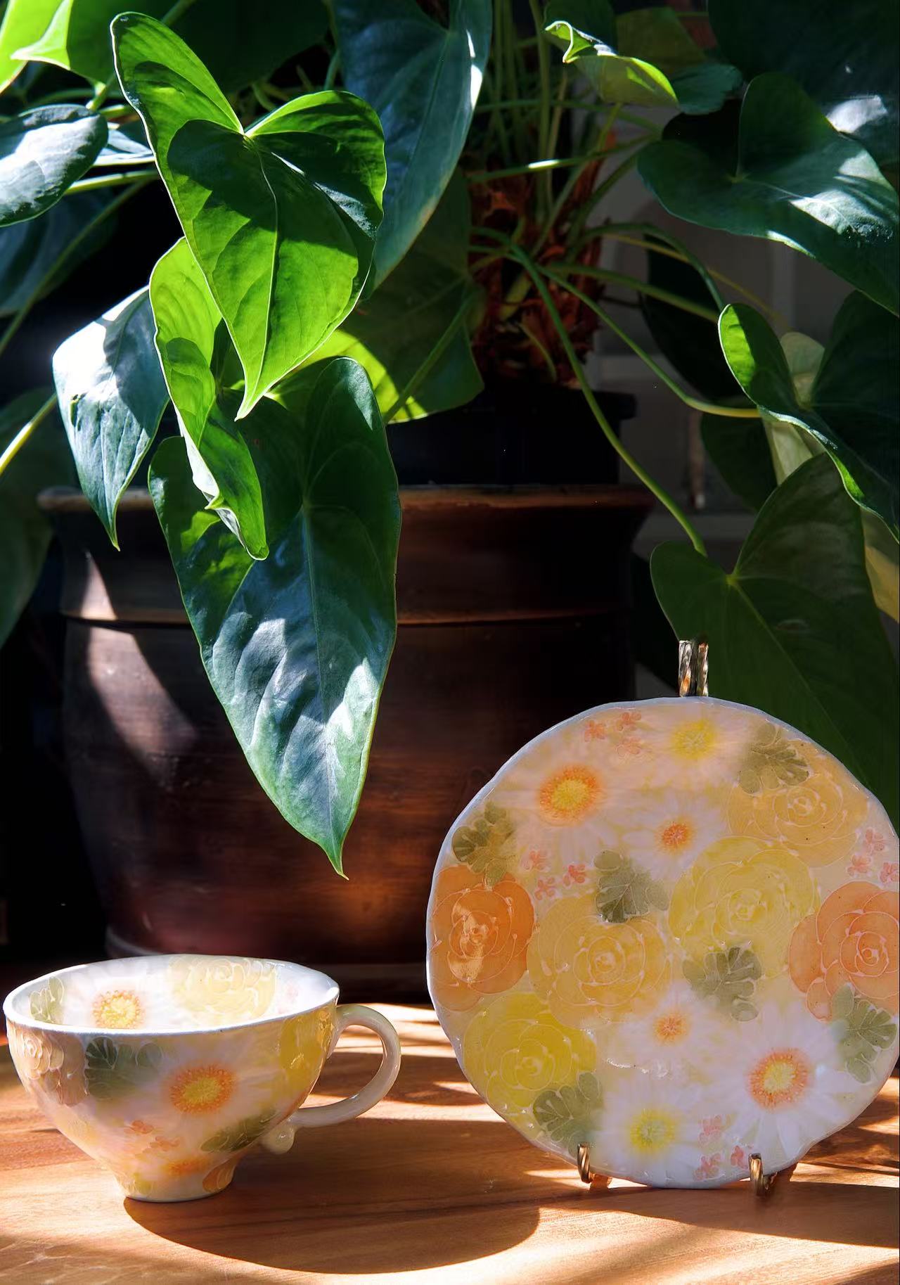 Yuzuriha Flower Coffee Cup Set