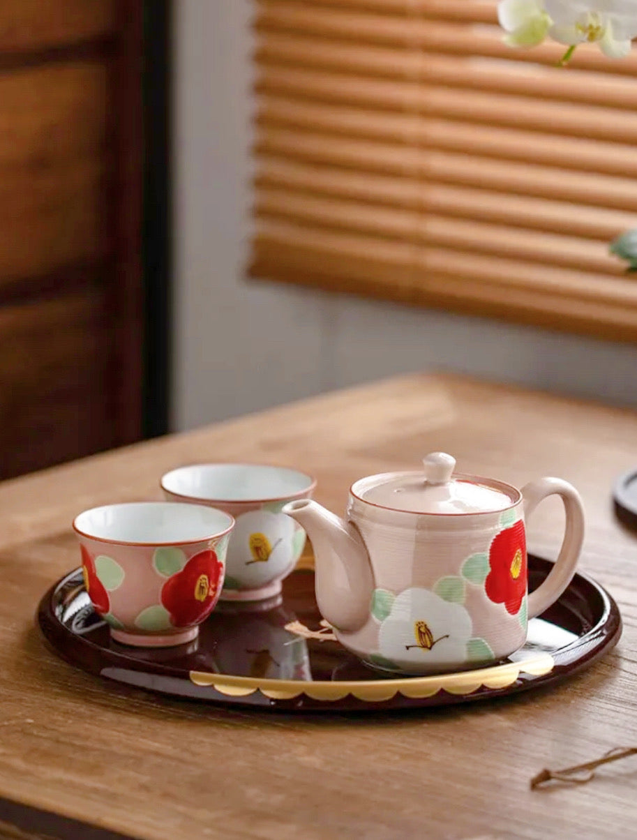 Arita Ware Hand-painted Pink Camellia Tea Set