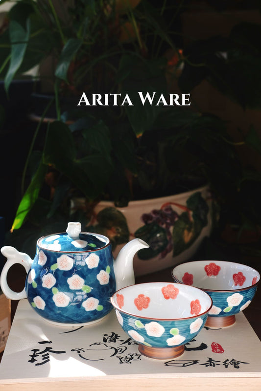 Arita Ware Hand Made Blue Bunny Tea Pot Set