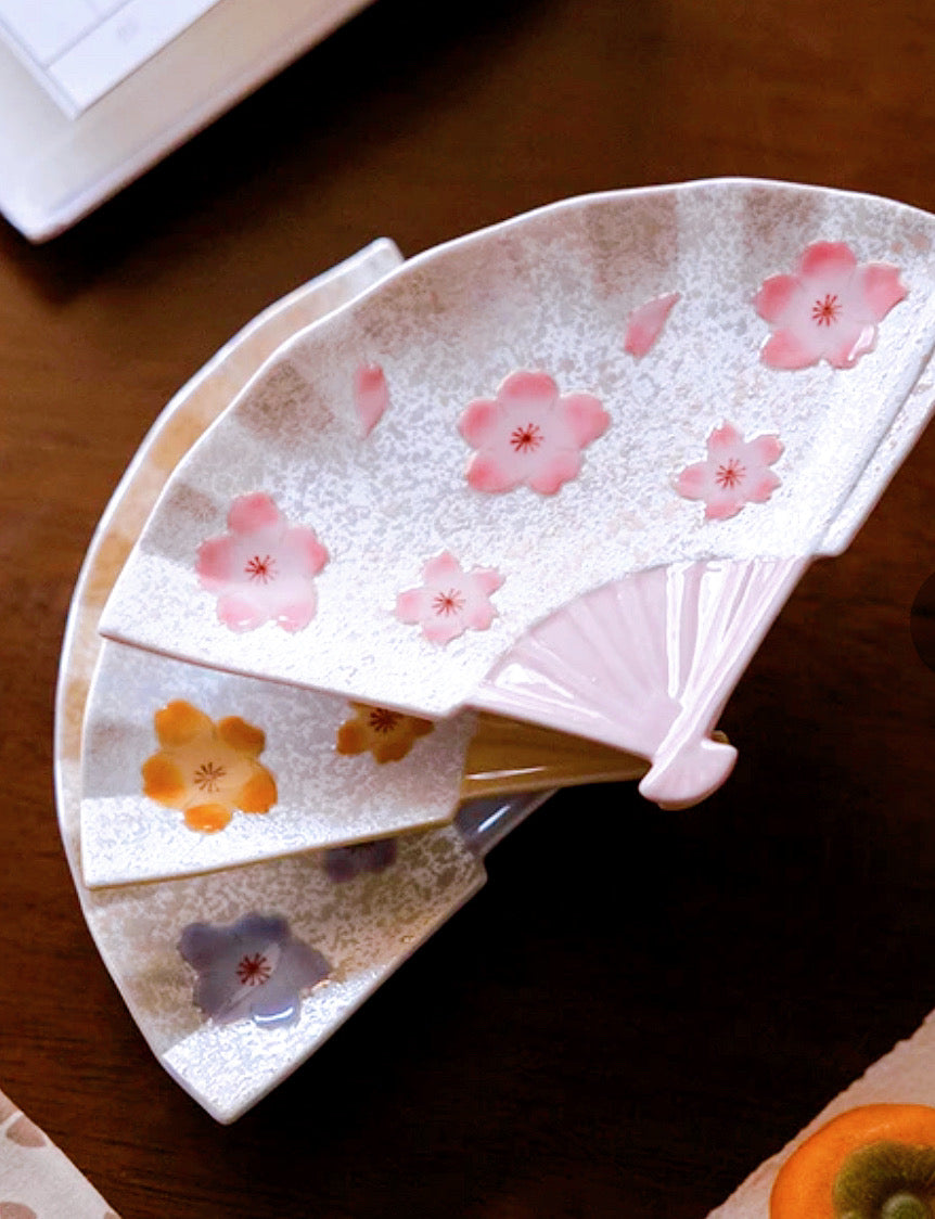 Arita Ware Sakura Fan Shaped - Three Colors