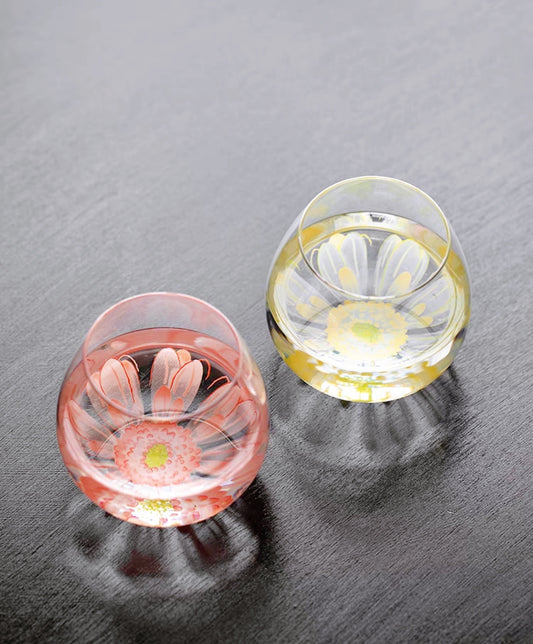 Toyo-Sasaki Flower Tumbler Glass Pair Set Gift Box