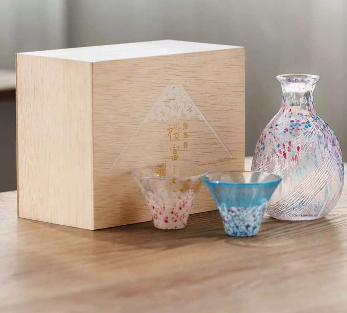 Toyo Sasaki Glass Sake Cups Set- Mt.Fuji Sakura