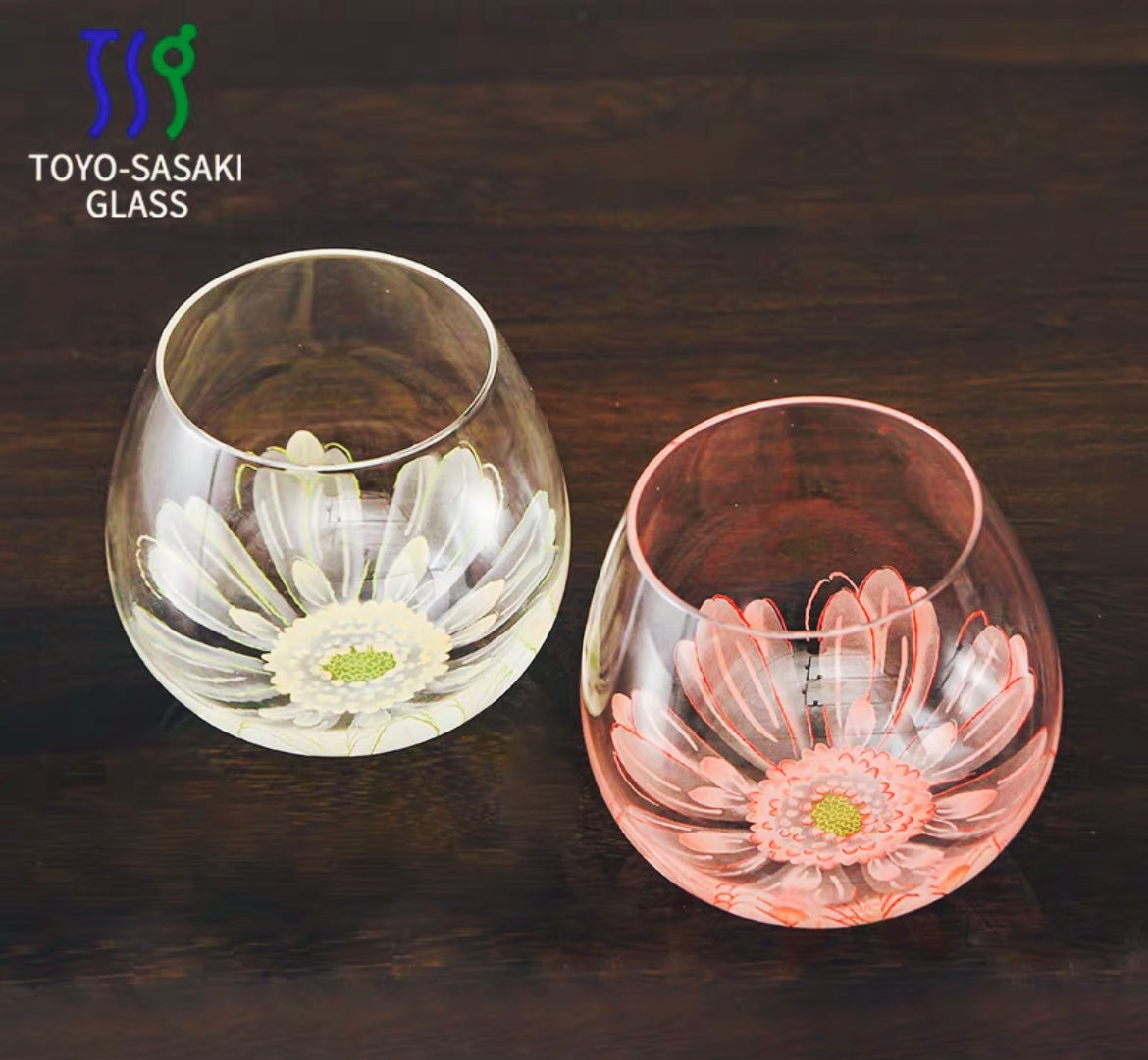 Toyo-Sasaki Flower Tumbler Glass Pair Set Gift Box