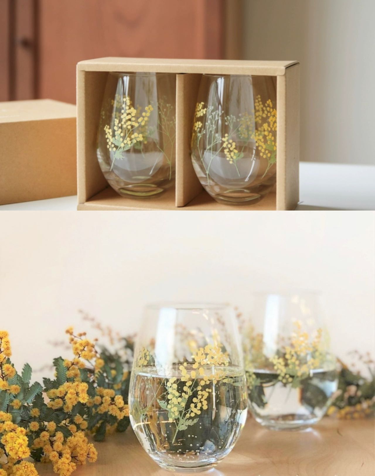 Toyo-Sasaki Mimosa Flower Tumbler Glass Gift Set