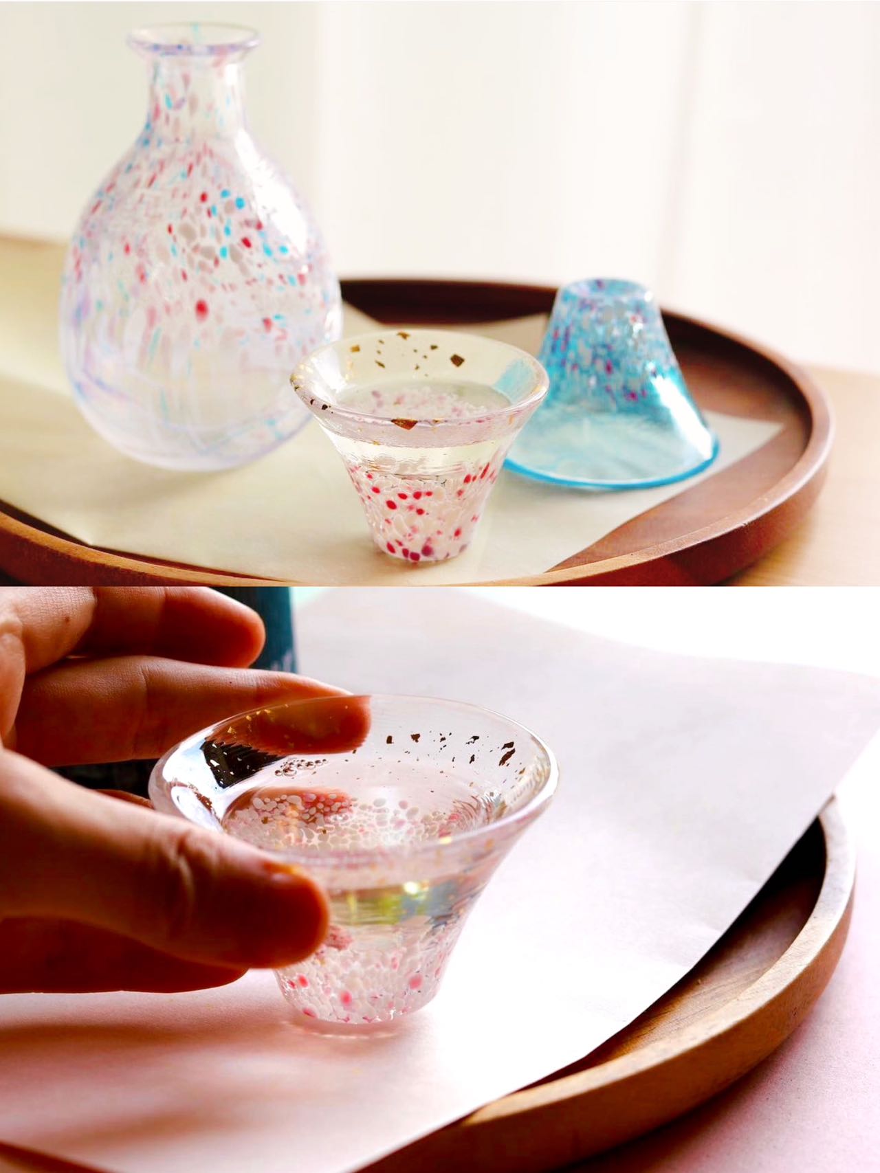 Toyo Sasaki Glass Sake Cups Set- Mt.Fuji Sakura