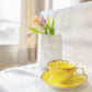 Aritayaki Golden Double Sided Peony Cups and Saucers - Yellow