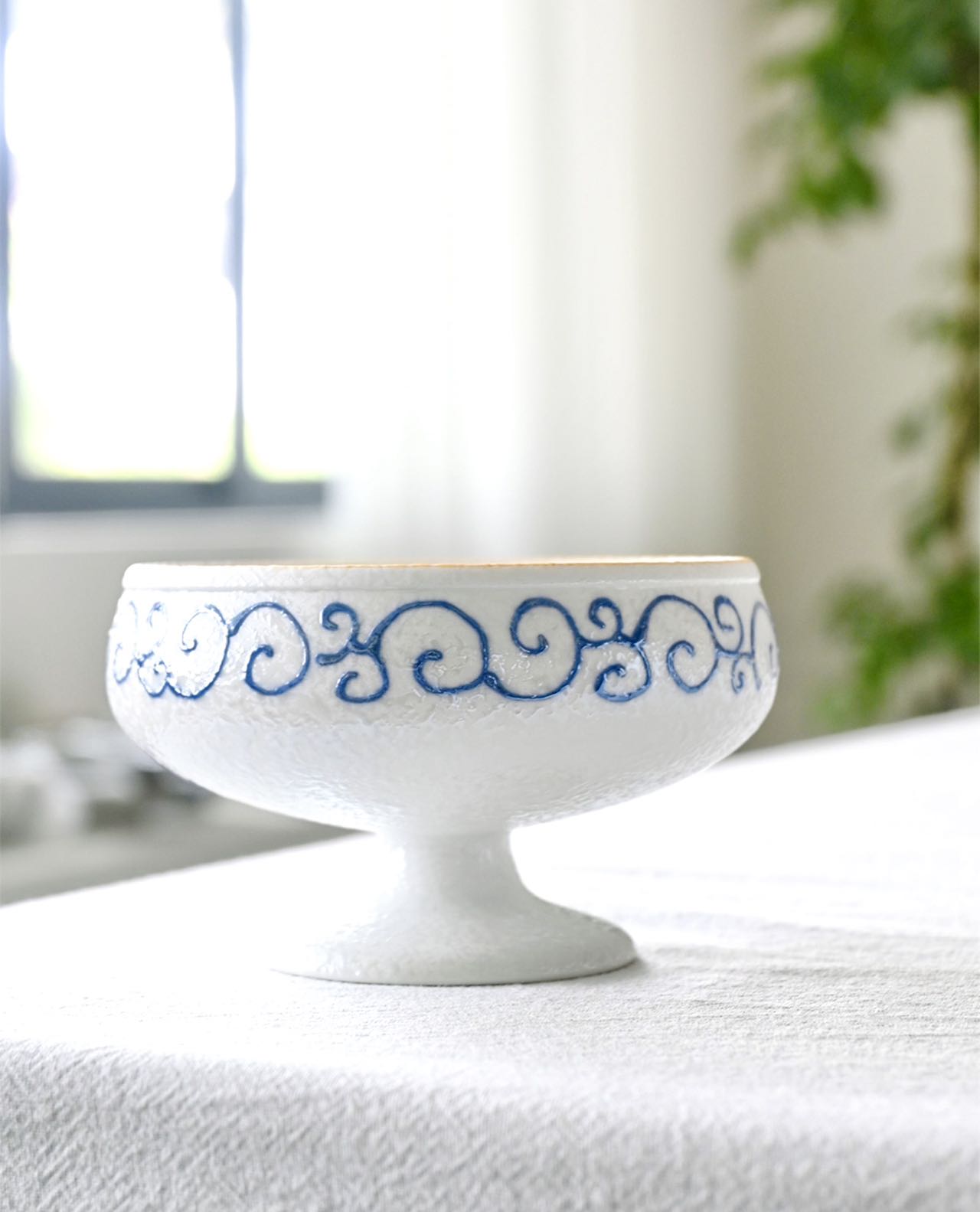 Arita Kashogama Blue Handmade High Ground Arabesque Bowl