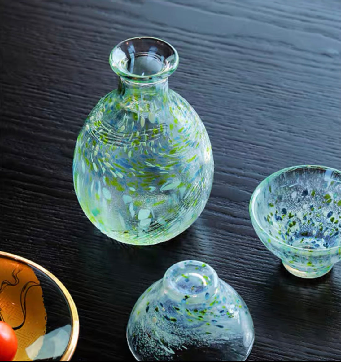 Toyo-Sasaki Glass Green Sake set