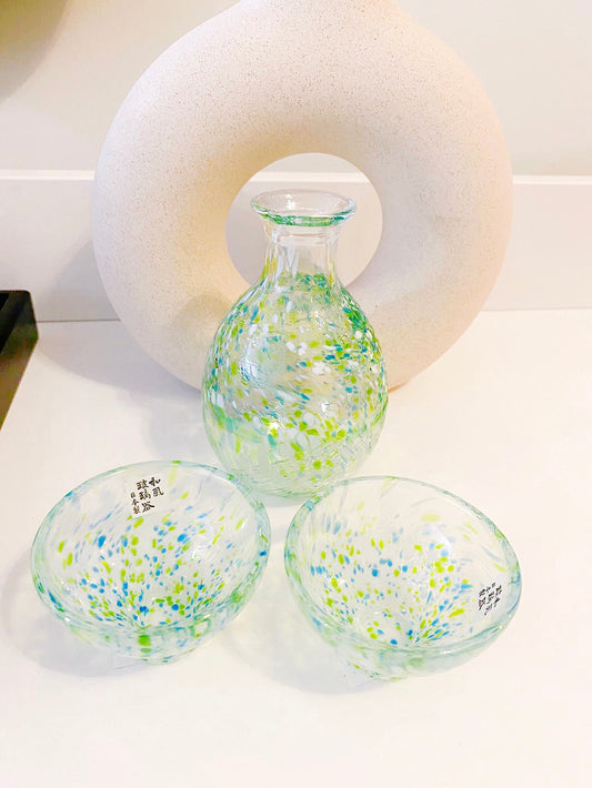 Toyo-Sasaki Glass Green Sake set