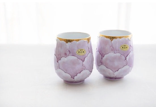 Arita Golden Peony Purple Cup in Gift Boxes