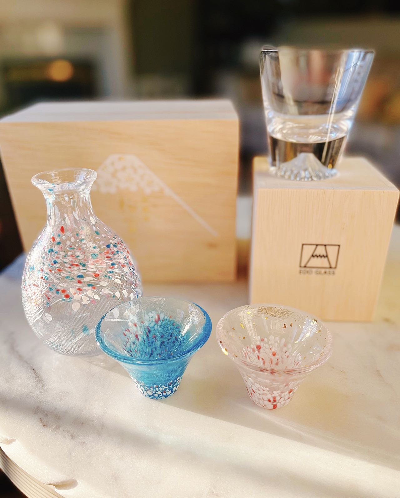 Toyo Sasaki Glass Sake Cups Set- Mt.Fuji Sakura