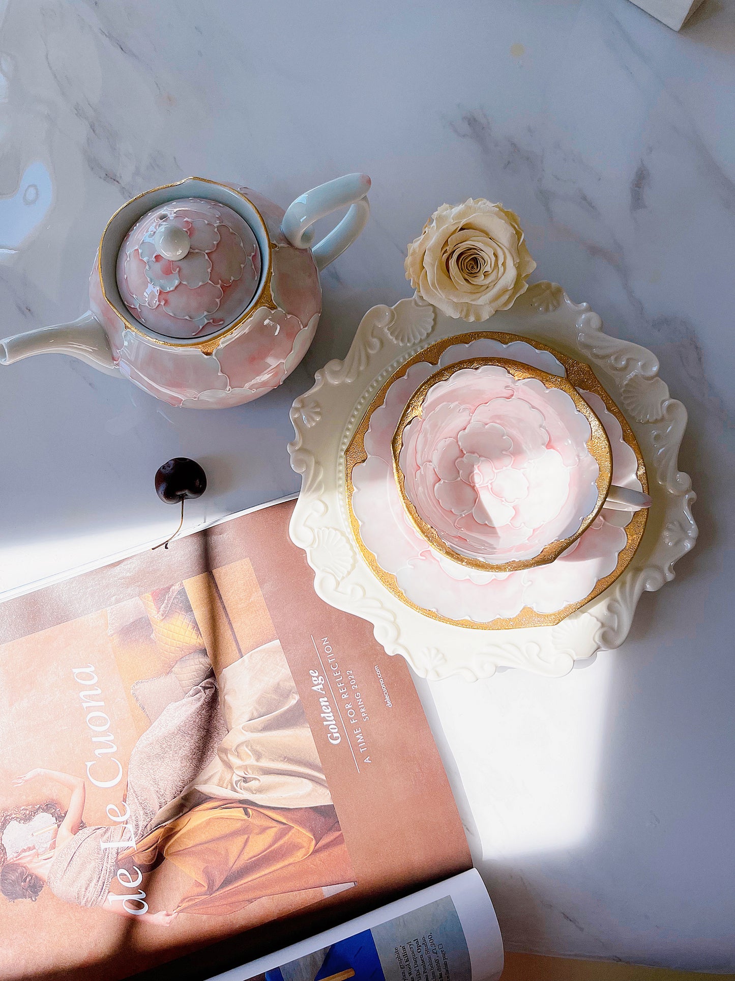 Aritayaki golden peony cups and saucers