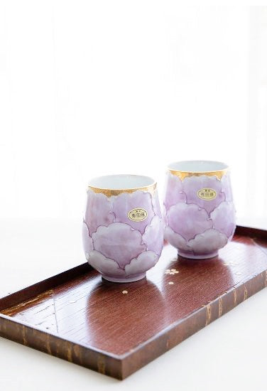 Arita Golden Peony Purple Cup in Gift Boxes