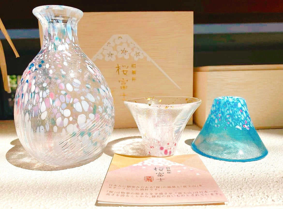 Toyo Sasaki Glass Sake Cups Set- Mt.Fuji Sakura