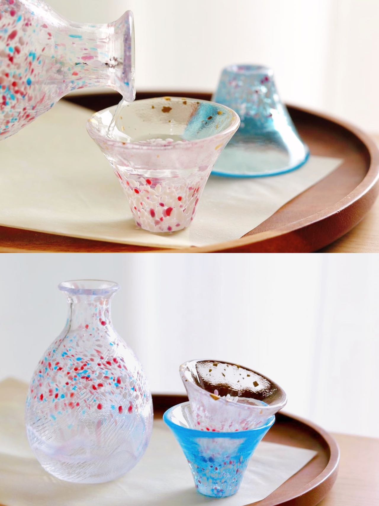 Toyo Sasaki Glass Sake Cups Set- Mt.Fuji Sakura