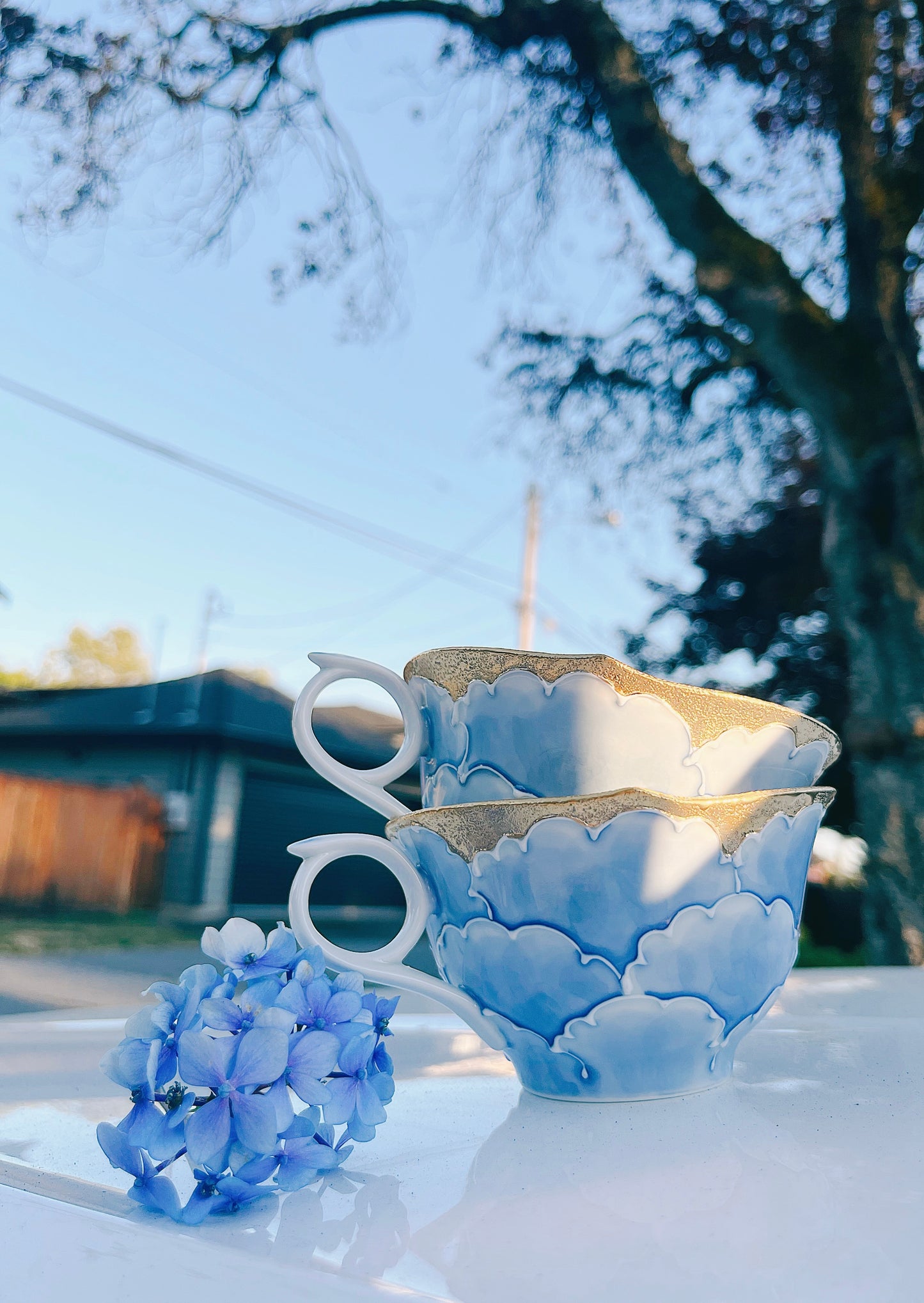 Aritayaki golden peony cups and saucers