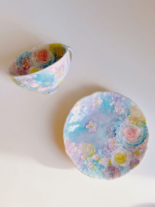 Yuzuriha Flower Coffee Cup Set